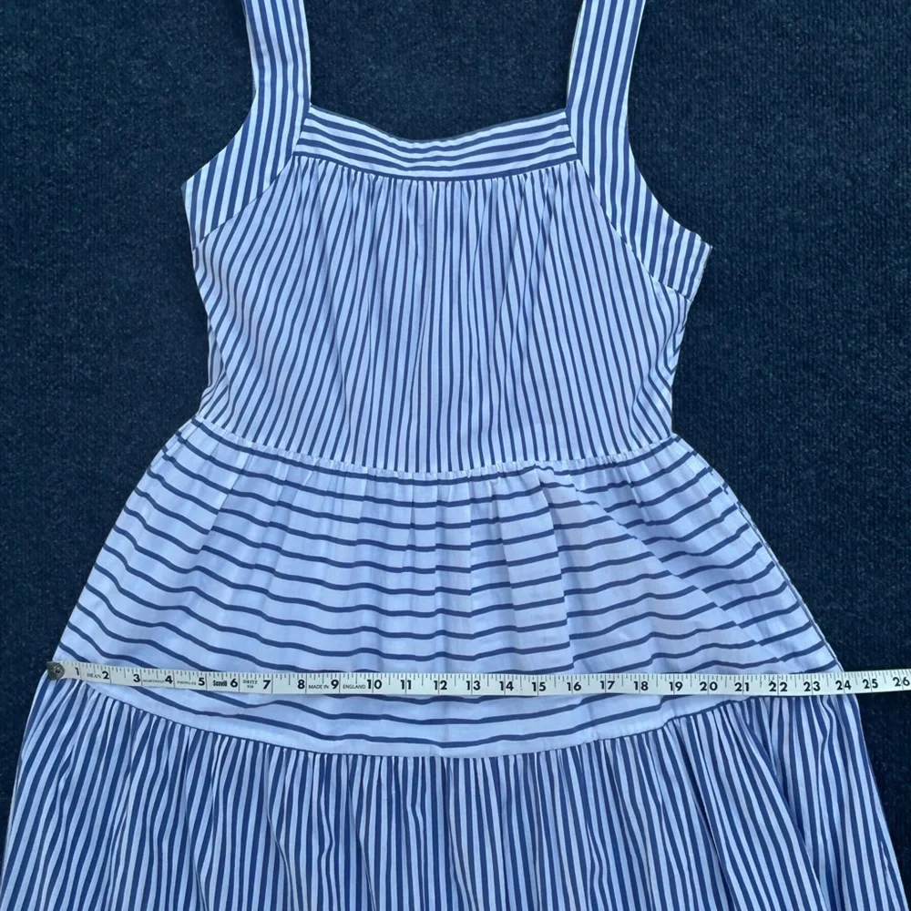 CK Bradley Blue White Striped Tiered Maxi Dress
Pockets Pompoms Medium flaw - Picture 11 of 15